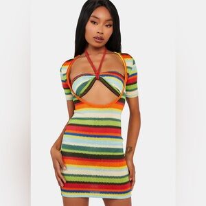 Rainbow Andrea Cut-Out Colorful Mini Dress